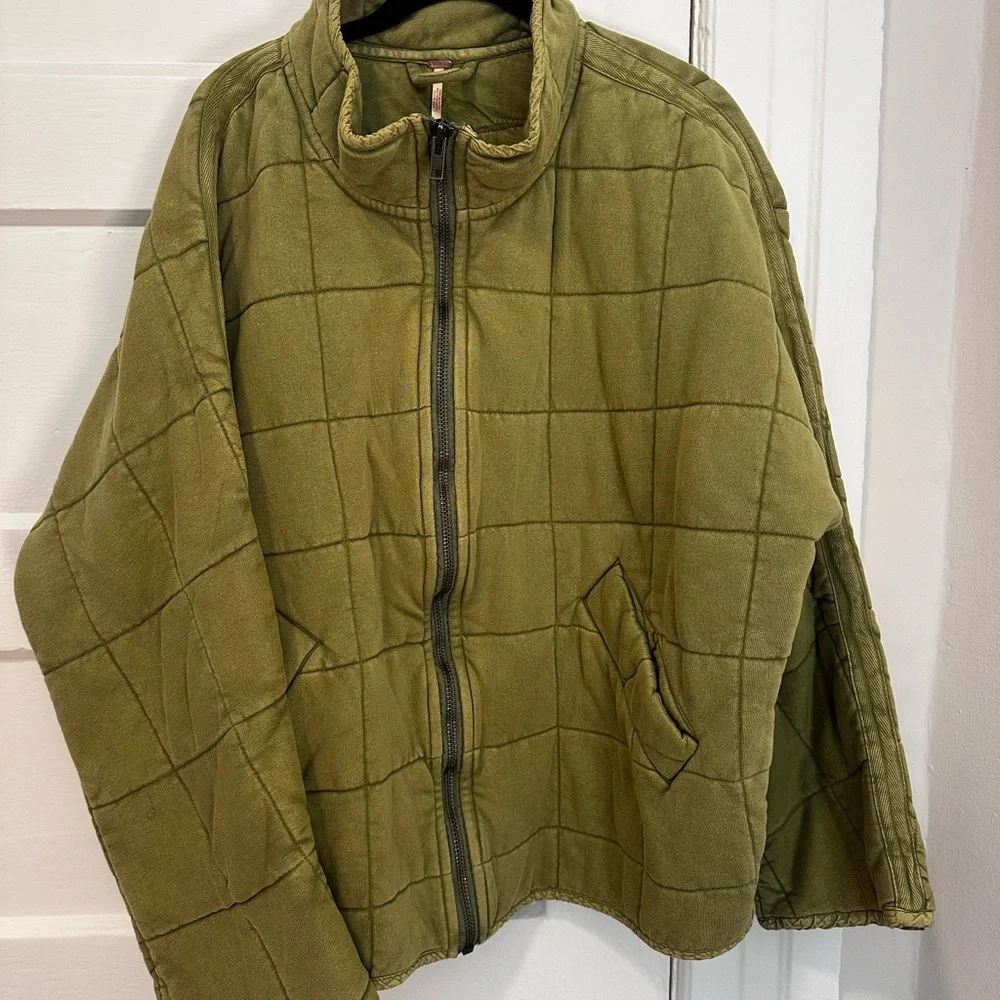 Olive Green Quilted Zip-Up Jacket